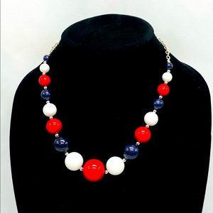 Ted, white, and blue beaded necklace
